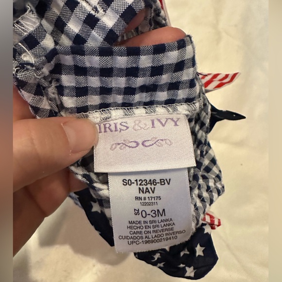 3 month red white blue gingham  iris & ivy onsie - Picture 3 of 4